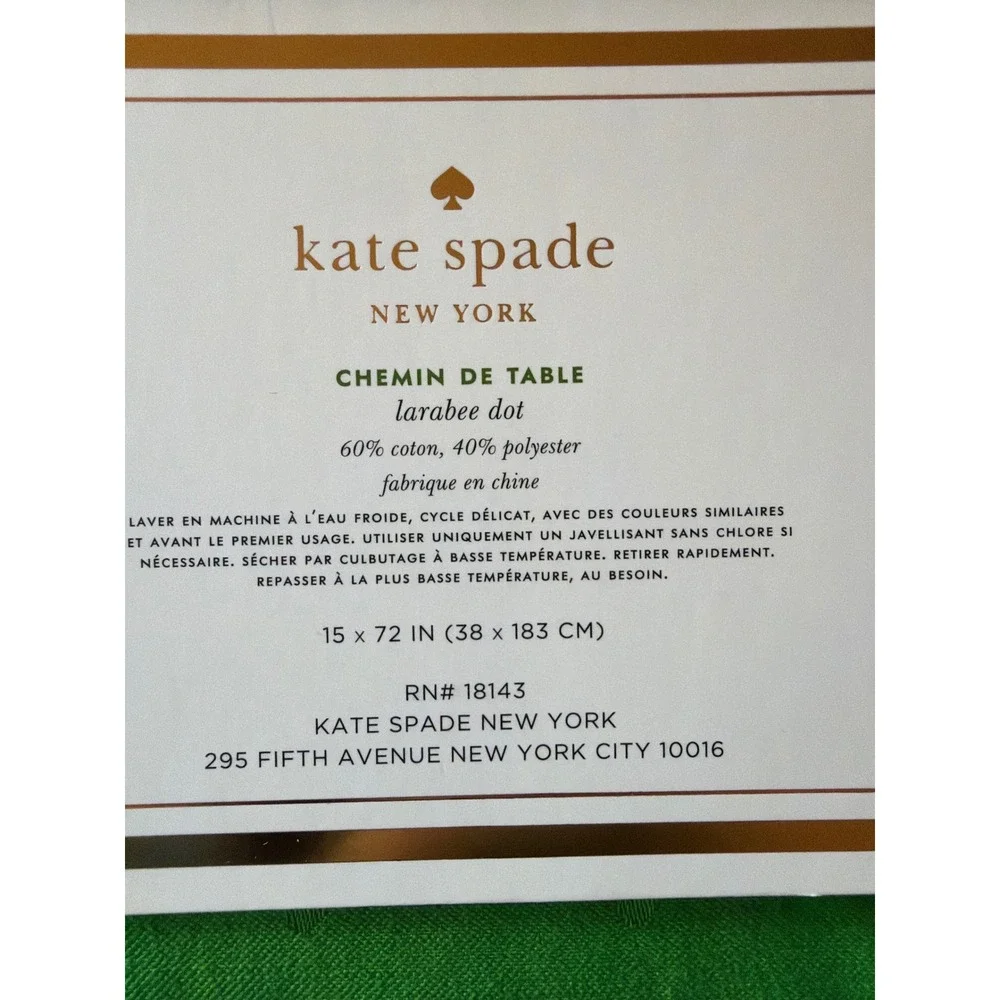 Kate Spade Table Runner Green Larabee Dot Polka Dot 15x72 Cotton Blend NEW‎
